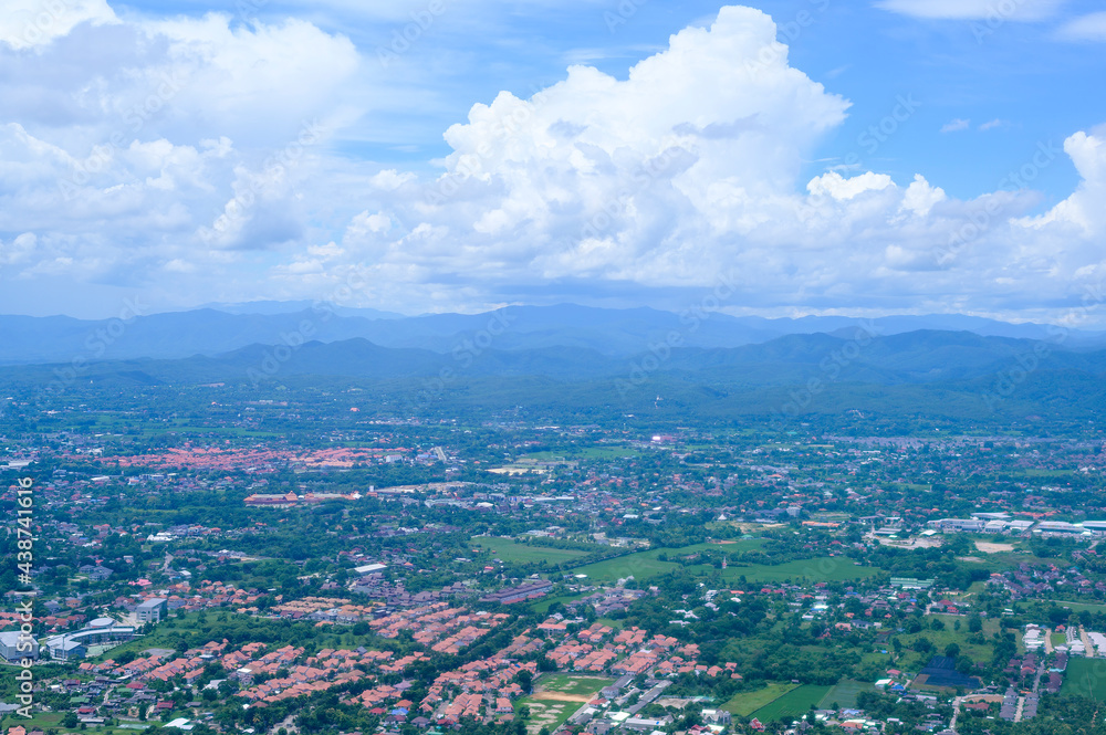 Fototapeta premium Aerial view photo from airplane of city and clear sky.