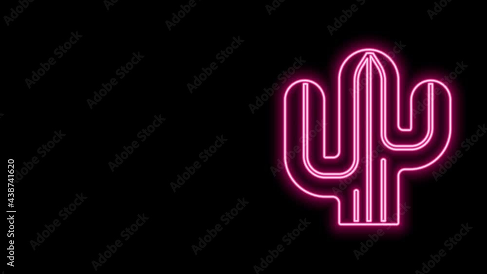 Glowing neon line Cactus icon isolated on black background. 4K Video motion graphic animation Glowing neon line Cactus icon isolated on black background. 4K Video motion graphic animation