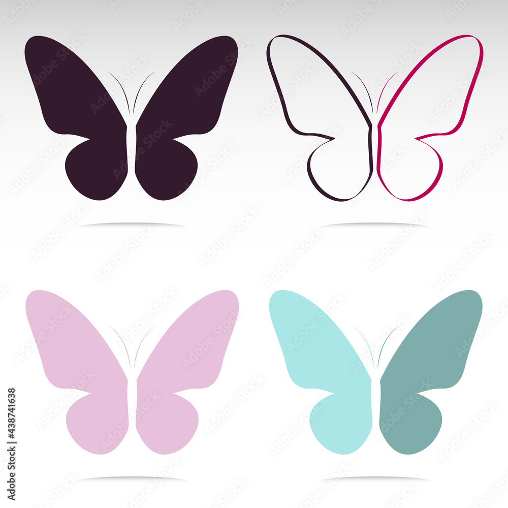 Fototapeta premium Vector group of butterfly on white background. Vector illustration for logo, icon, design element.