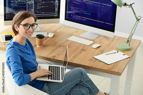 Female programmer working w...