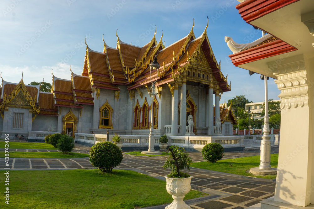 Buddhist temple in Bangkok city sunset sky travel sightseeinng concept