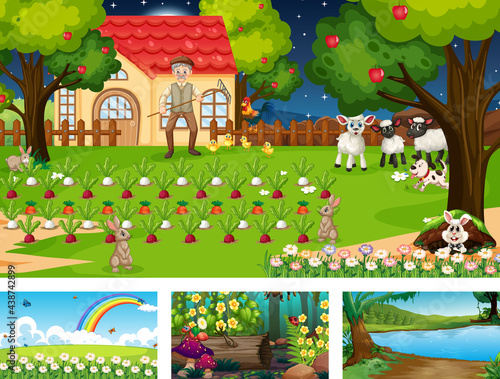 Four different nature horizontal scene with animals