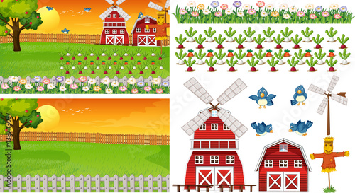 Farm element set isolated with farm scence