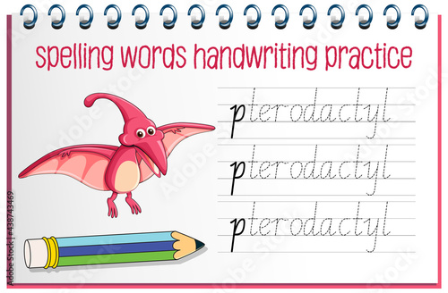 Spelling words dinosaur handwriting practice worksheet