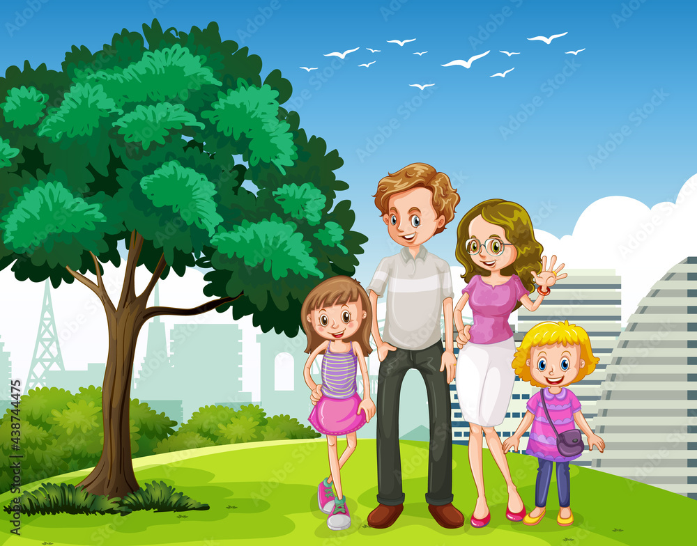 Outdoor scene with happy family Outdoor scene with happy family