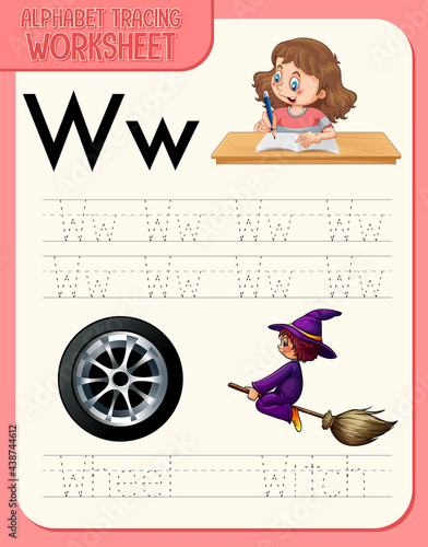 Alphabet tracing worksheet with letter W and w