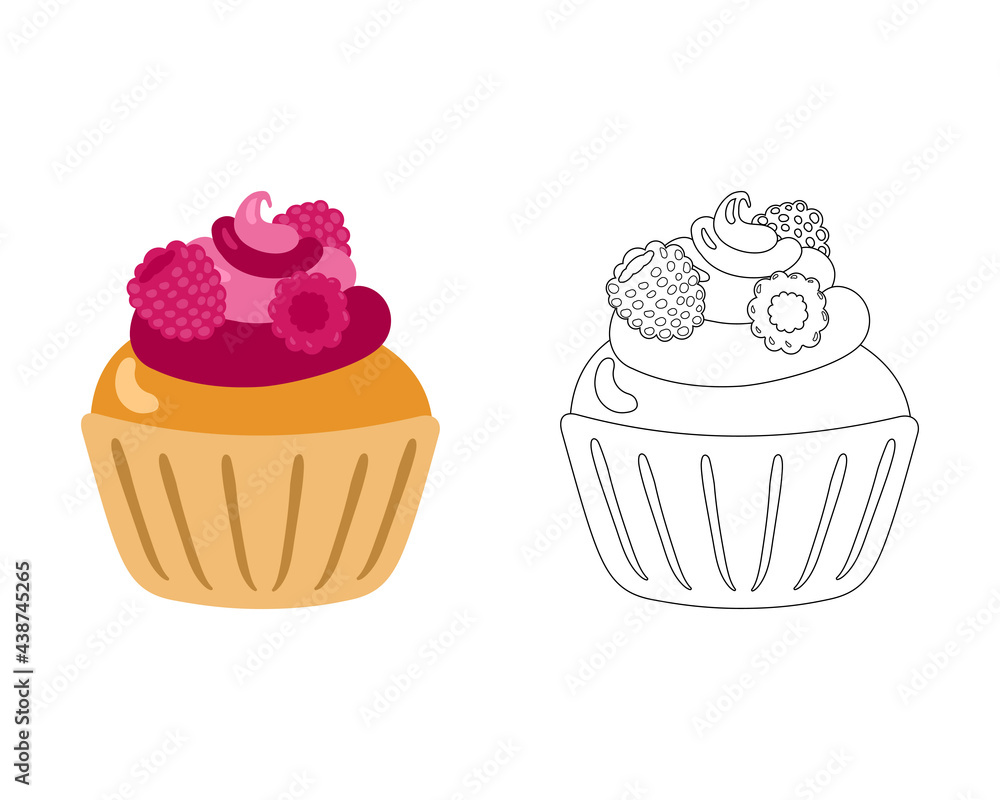 Black and white background in doodle style. Hand drawn Coloring pages with Cupcakes cake candy. Zentangle coloring book page Black and white background in doodle style. Hand drawn Coloring pages with Cupcakes cake candy. Zentangle coloring book page