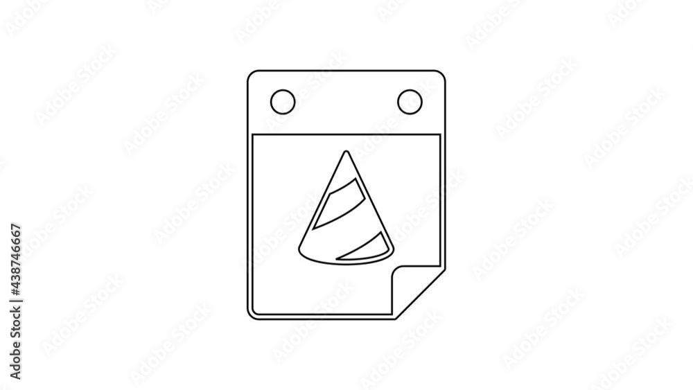 Black line Calendar party icon isolated on white background. Event reminder symbol. 4K Video motion graphic animation Black line Calendar party icon isolated on white background. Event reminder symbol. 4K Video motion graphic animation