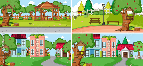 Set of different nature scenes cartoon style