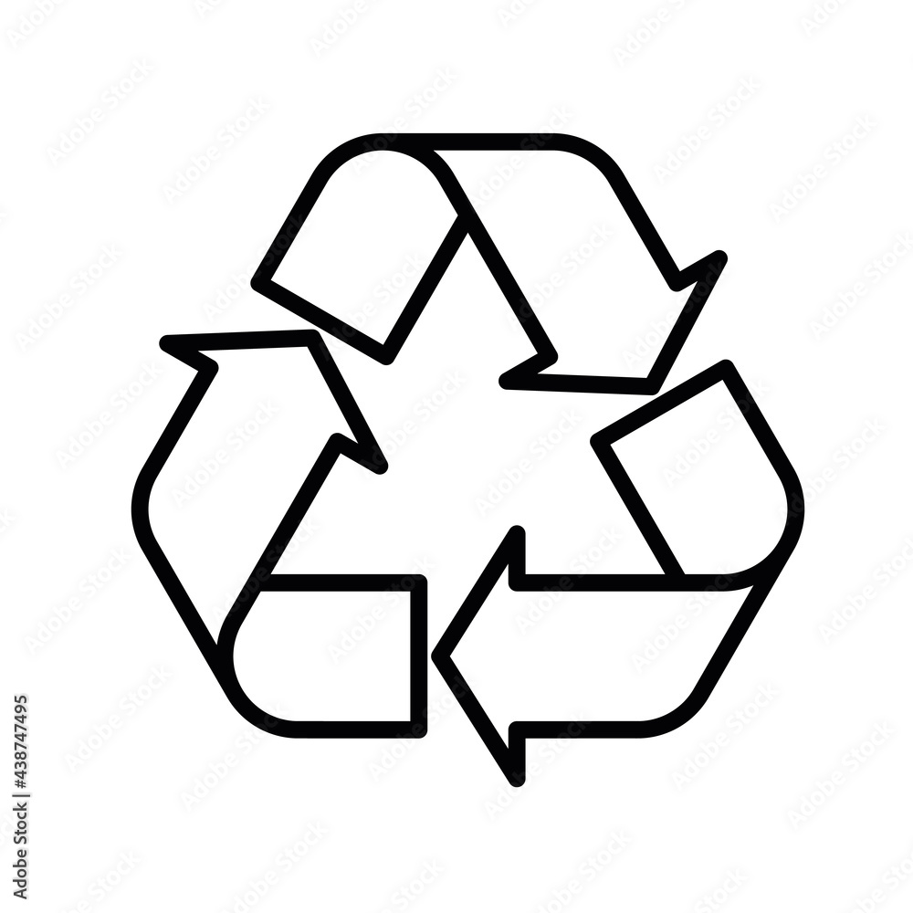 Universal Recycling Symbol. Theme of low or zero waste, clear energy, natural resources conservation, natural ecosystems protection or ecological sustainability of the planet. Black outline vector Universal Recycling Symbol. Theme of low or zero waste, clear energy, natural resources conservation, natural ecosystems protection or ecological sustainability of the planet. Black outline vector