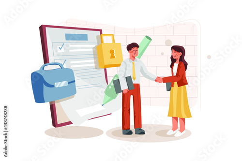 Smart Contract Illustration concept for Blockchain Technology. Flat illustration isolated on white background.