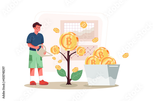 Blockchain Investment Illustration concept for Blockchain Technology. Flat illustration isolated on white background.