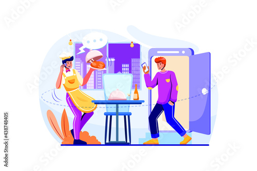 Food Delivery Service Illustration Concept. Flat illustration isolated on white background. © freeslab