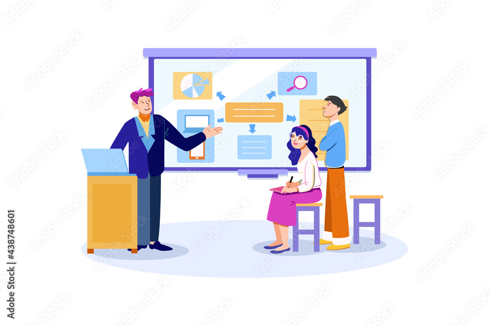 Fototapeta premium Digital marketing team presentation Illustration Concept. Flat illustration isolated on white background.