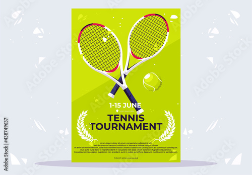 vector illustration template of a tennis tournament poster with crossed tennis rackets on a green background