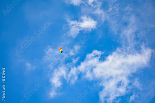 Indian Tricolor shaped balloons flying in the sky