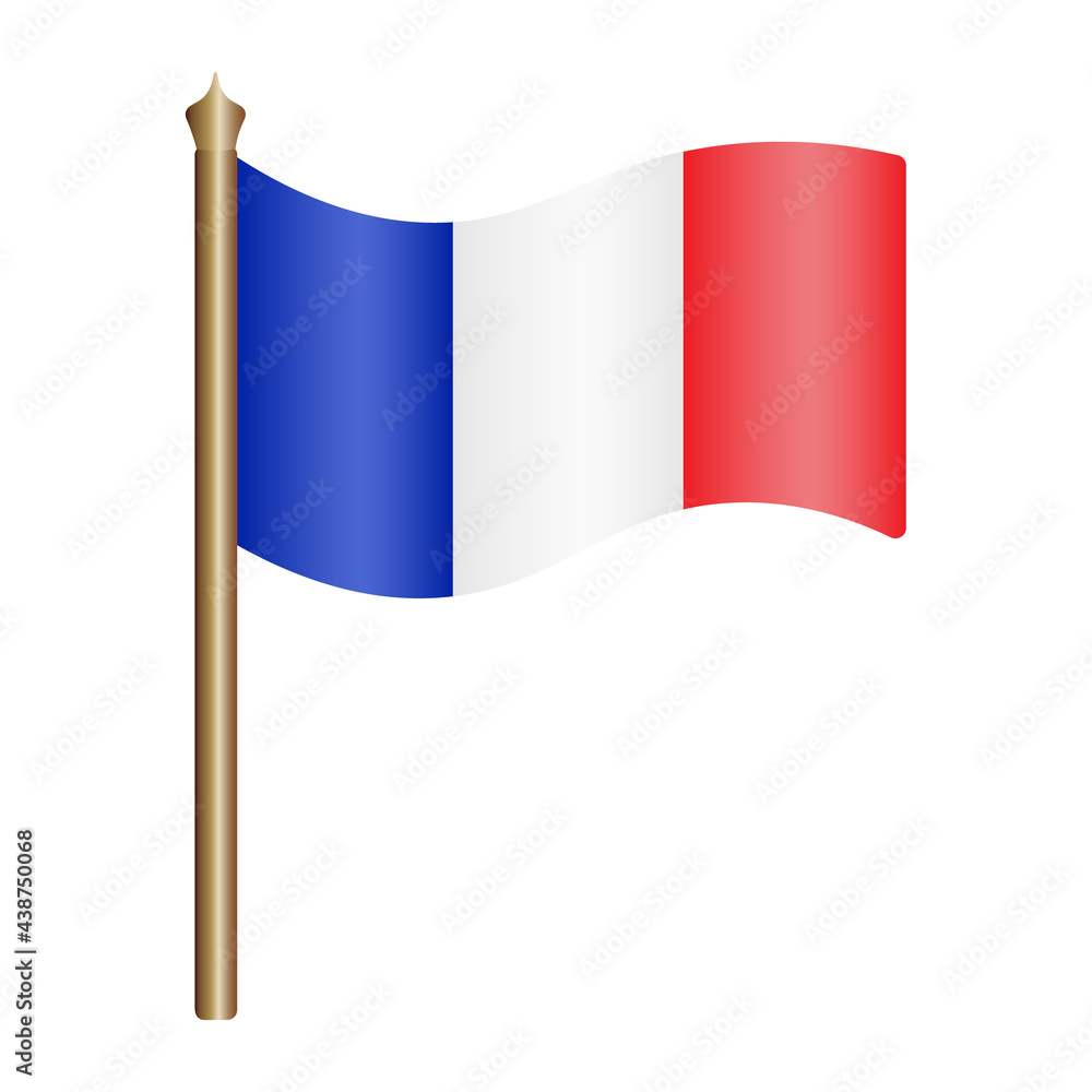 Flag of France. Tricolor fabric cloth. The national symbol of the state develops in the wind. Colored vector illustration. Isolated white background. Political topics. Flat style. Idea for web design. Flag of France. Tricolor fabric cloth. The national symbol of the state develops in the wind. Colored vector illustration. Isolated white background. Political topics. Flat style. Idea for web design.