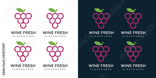 Set of fresh grape logo design templates