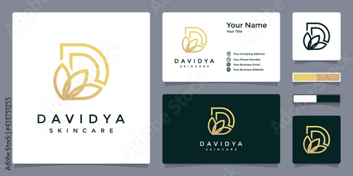 Upscale feminine initial D letter logo template with business card design