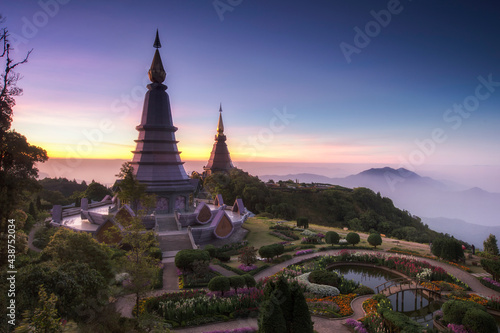 Landmark landscape pagoda in doi Inthanon national park at chiang mai Thailand, They are public domain or treasure of Buddhism © SOMPHOP