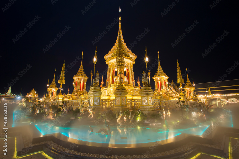 Royal crematorium. The royal pyre for royal funeral of H.M. King Bhumibol Adulyadej at Sanamlaung, Bangkok, Thailand. Long exposure, Moving crowd. Royal crematorium. The royal pyre for royal funeral of H.M. King Bhumibol Adulyadej at Sanamlaung, Bangkok, Thailand. Long exposure, Moving crowd.