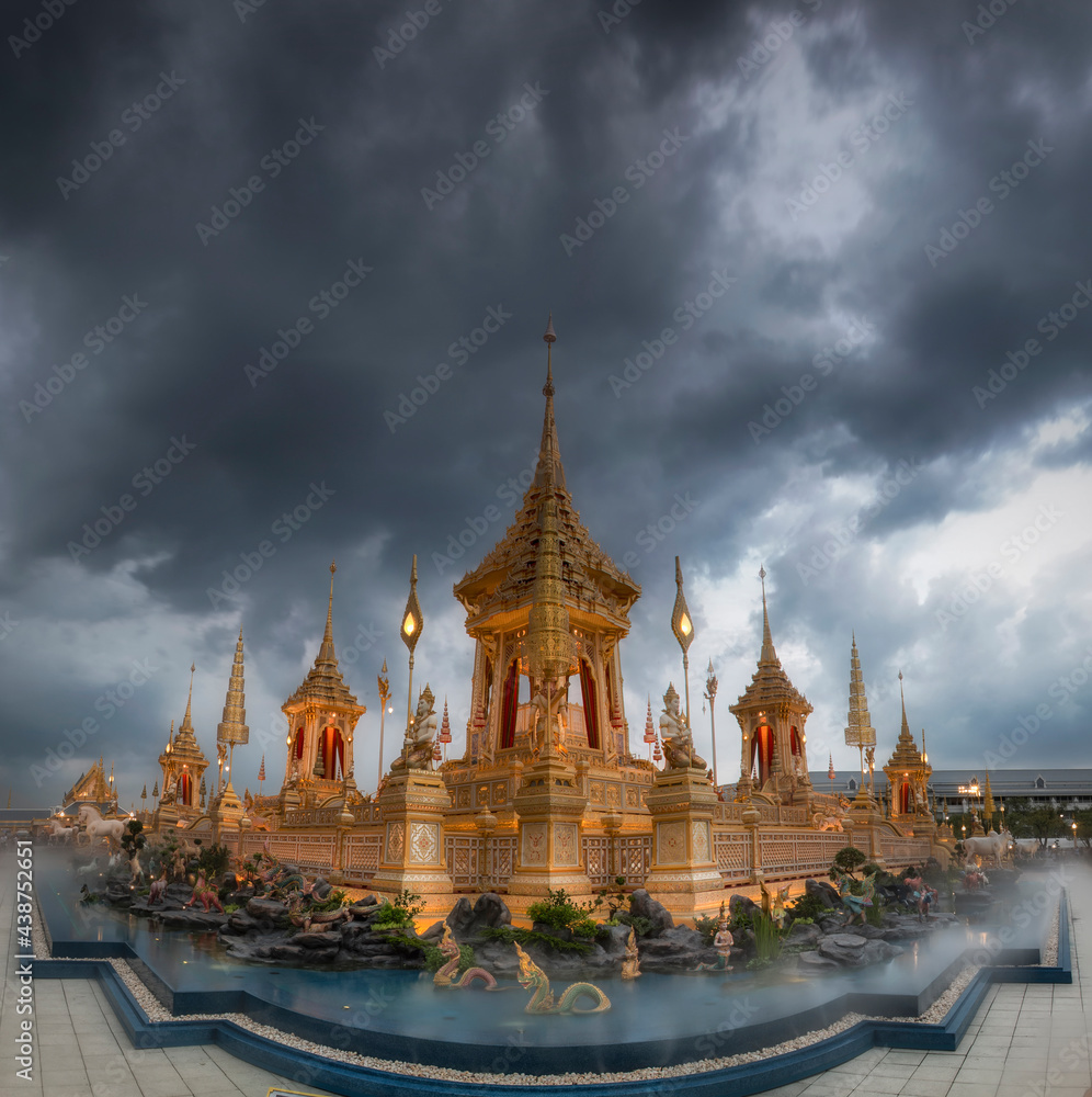 Royal crematorium. The royal pyre for royal funeral of H.M. King Bhumibol Adulyadej at Sanamlaung, Bangkok, Thailand. Long exposure, Moving crowd. Royal crematorium. The royal pyre for royal funeral of H.M. King Bhumibol Adulyadej at Sanamlaung, Bangkok, Thailand. Long exposure, Moving crowd.
