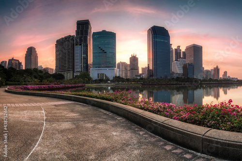 City building at morning with warm sunshine. Bangkok Thailand