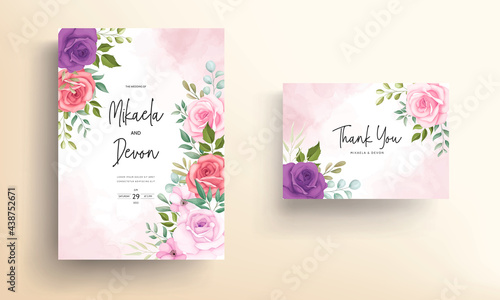 Elegant wedding invitation card with rose ornaments