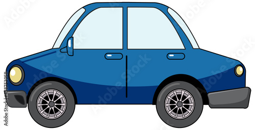 Blue sedan car in cartoon style isolated on white background