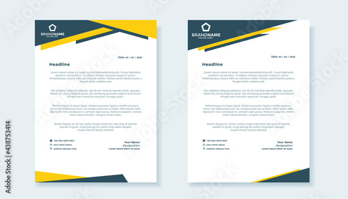 modern letterhead template for business company stationery design with A4 sheet vector format and editable layout in yellow and blue color	
