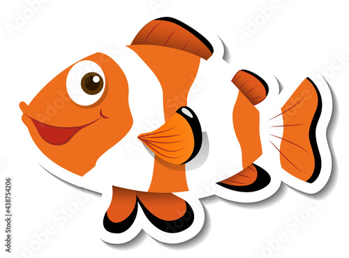 Sticker template with Ocellaris clownfish cartoon character isolated