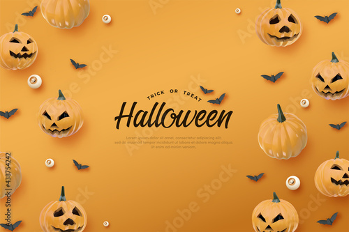 Halloween party background with 3d pumpkin