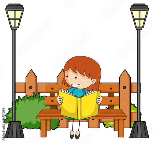 Cute girl reading book doodle cartoon character