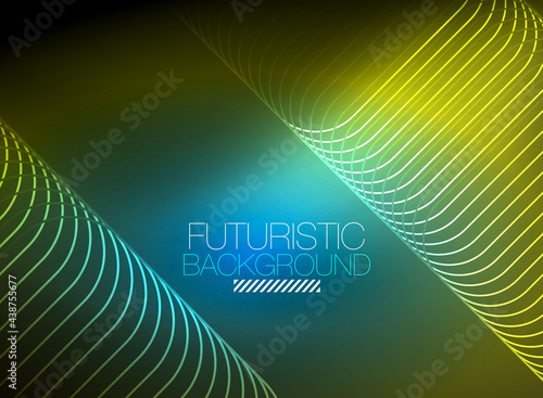 Neon color square shape lines abstract background. Shiny magic energy and motion concept, vector abstract wallpaper background
