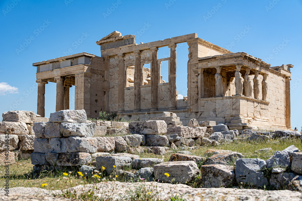 Panoramic view of the Erechtheion Temple on the Acropolis in Athens, Greece