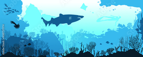 Ocean underwater world with different animals. Vector illustration