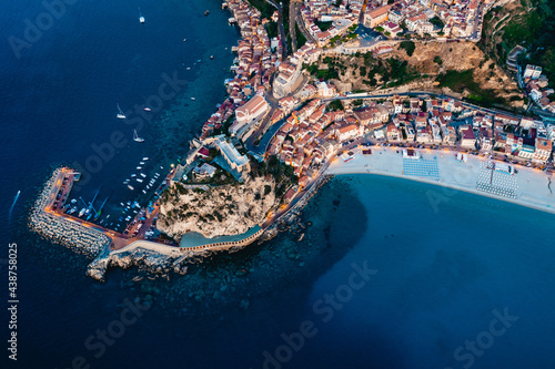 Aerial view of Scilla by night. Calabria, Italy.