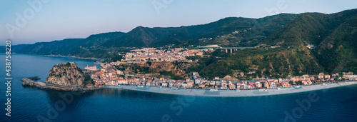 Obraz na płótnie Aerial view of coast of Scilla at sunset. Calabria, Italy