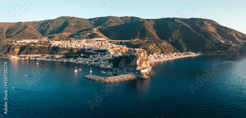 Fototapeta Naklejka Na Ścianę i Meble -  Aerial view of city of Scilla at sunset. Calabria, Italy