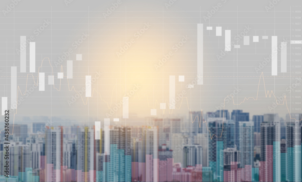 abstract city background with trading graph