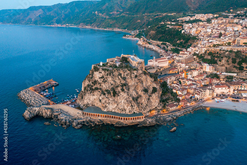 Scilla, città in Calabria vista aerea sul mare photo