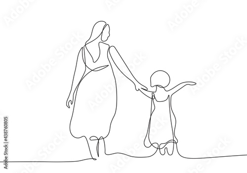 Happy Family Continuous Line Art Drawing. Mother and Baby Abstract Line Drawing Minimalist Illustration. Vector EPS 10.