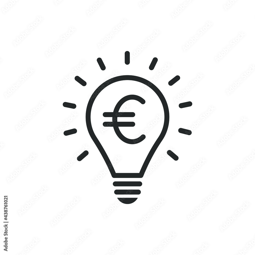Euro currency symbol in a lightbulb. Financial or money idea icon line style isolated on white background. Vector illustration Euro currency symbol in a lightbulb. Financial or money idea icon line style isolated on white background. Vector illustration