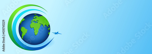 Air travel, international flights or cargo transportation to country on light blue background.