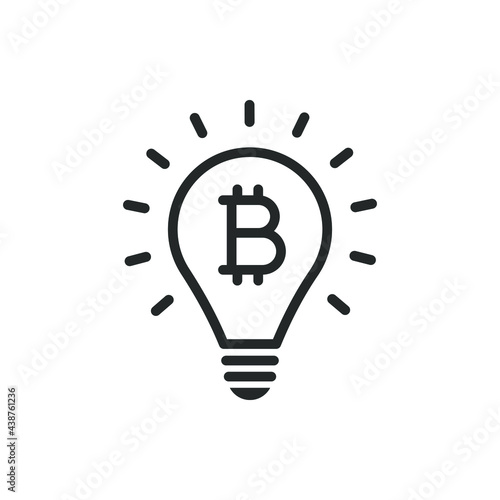 Bitcoin currency symbol in a lightbulb. Financial or money idea icon line style isolated on white background. Vector illustration