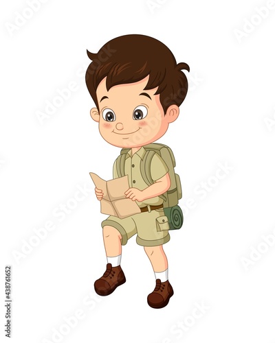 Cartoon boy explorer with map