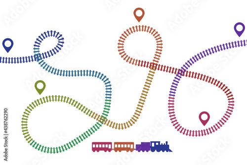 Rainbow railroad track silhouettes vector illustration isolated