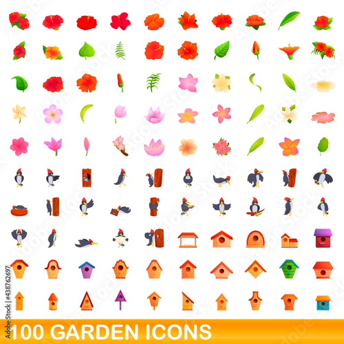 100 garden icons set. Cartoon illustration of 100 garden icons vector set isolated on white background © nsit0108