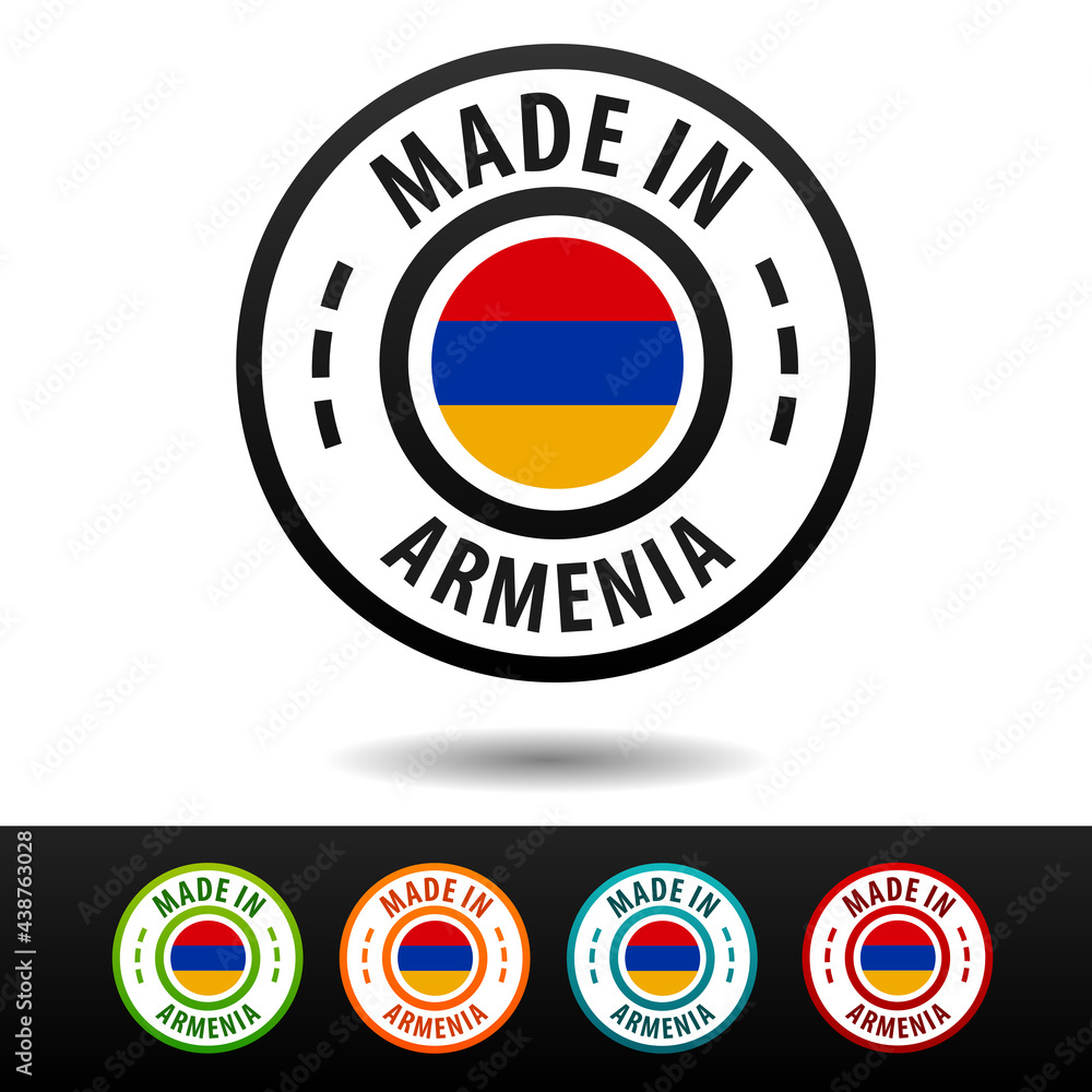 Made in Armenia badges with flag on white background. Made in Armenia badges with flag on white background.