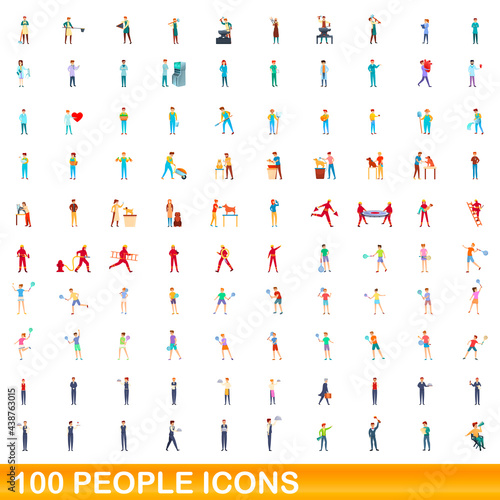 100 people icons set. Cartoon illustration of 100 people icons vector set isolated on white background